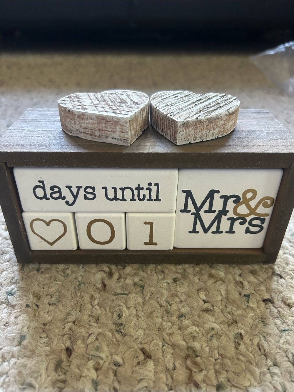 Rustic Mr & Mrs Countdown Block - Brown and White